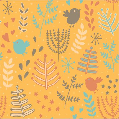 kuşlar ve çiçekler ile şirin seamless modeli