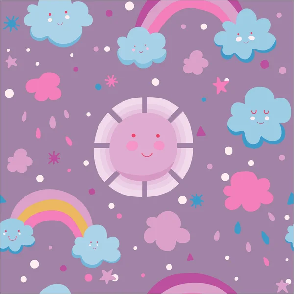 Cute Seamless Pattern Cloud Sun Rainbow Design Kids Illustration — Stock Vector
