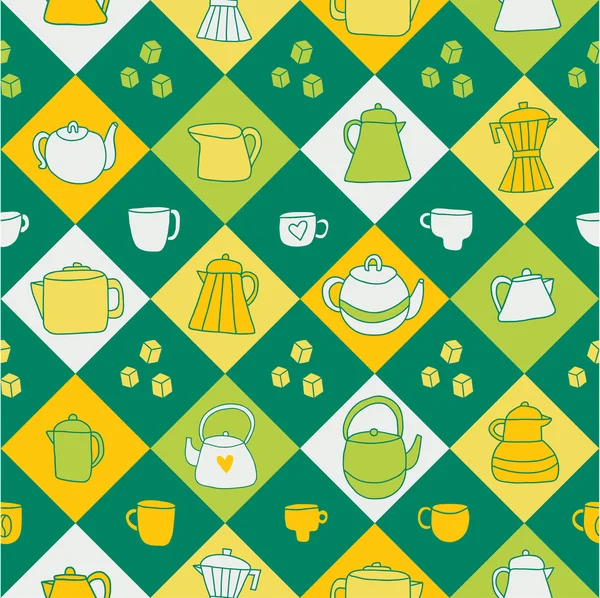 Té y café patrón sin costura tiempo — Archivo Imágenes Vectoriales