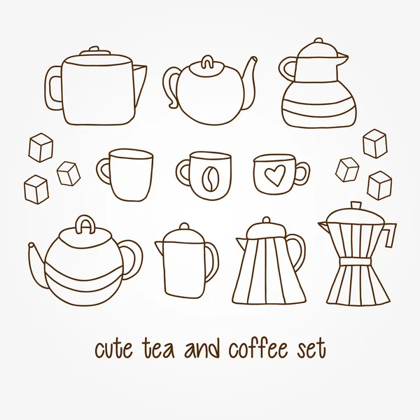 Чашки чая и кофе ручной работы, чашки, кружки — стоковый вектор