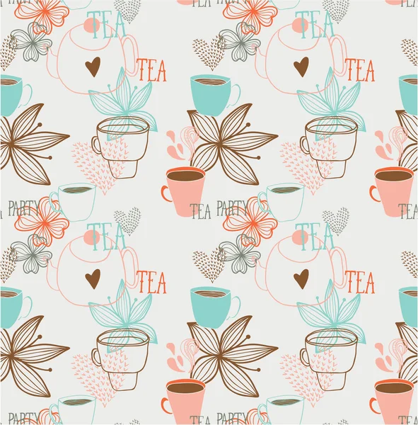 Vintage floral seamless pattern with tea cup and flower — Stock Vector