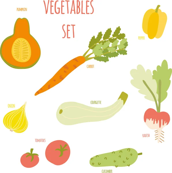 Conjunto de verduras en estilo de dibujos animados — Vector de stock