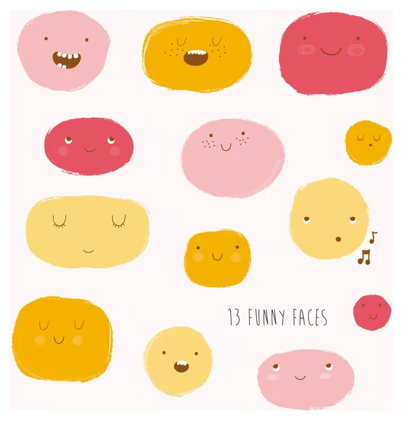 Funny happy smiley faces. — Stock Vector