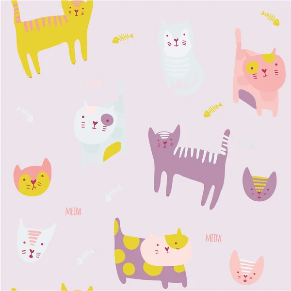 Funny cats seamless pattern. — Stock Vector