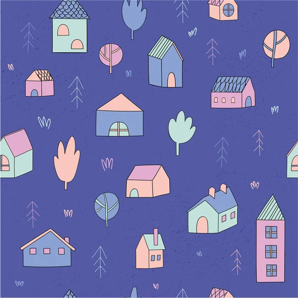 Σπίτια και δέντρα μοτίβο — Διανυσματικό Αρχείο