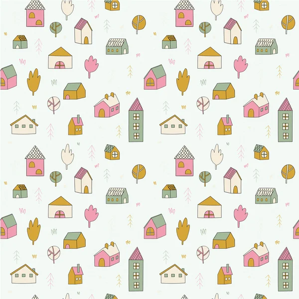 Houses and trees pattern — Stock Vector