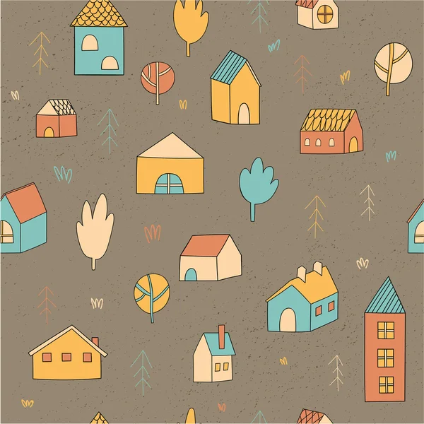 家や木のパターン — ストックベクタ
