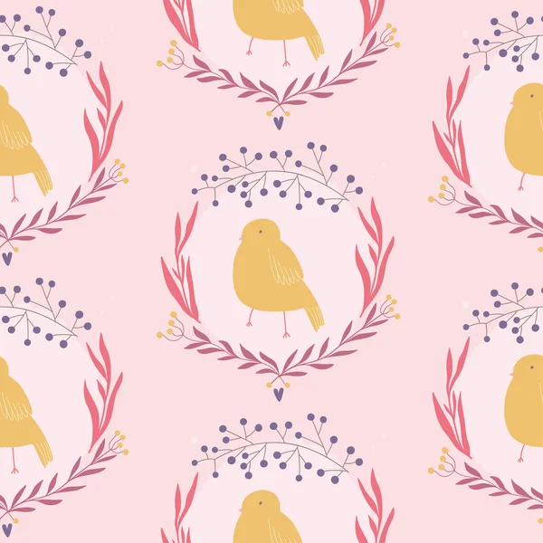 Motif floral avec des oiseaux — Image vectorielle