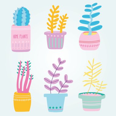 Set of cute house plants in pots clipart