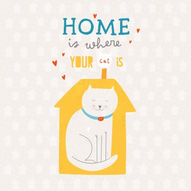 Kedi ve küçük ev arka plan