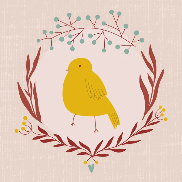 Aranyos virág kártya madár — Stock Vector
