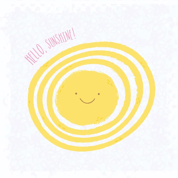 Ciao, Sole carino sfondo cartone animato — Vettoriale Stock