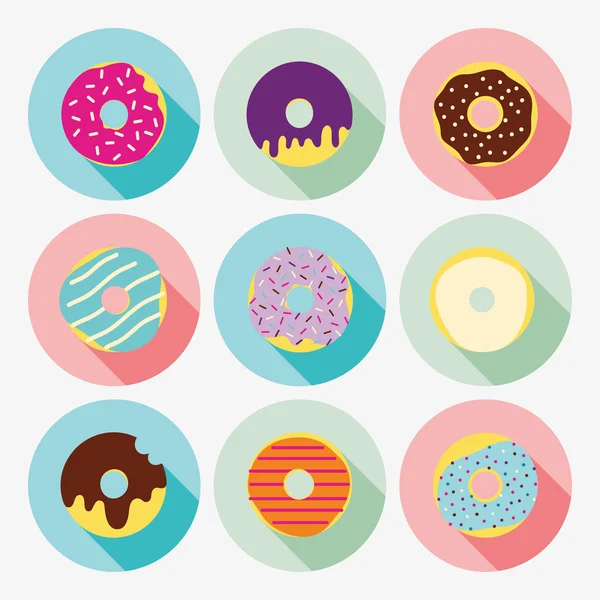 Bright set of donuts icons. — Stock vektor