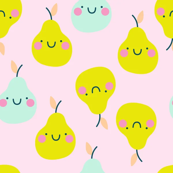 Seamless pattern with smiley pears — Stock Vector