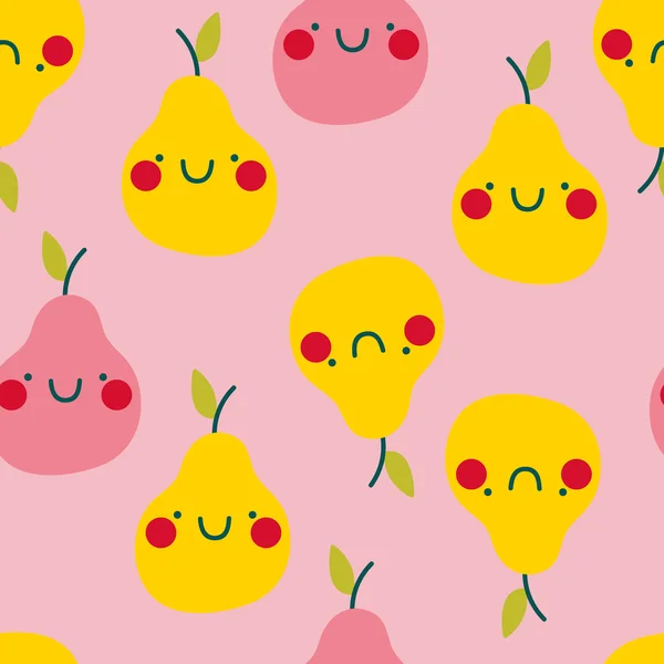Seamless pattern with smiley pears — Stock Vector