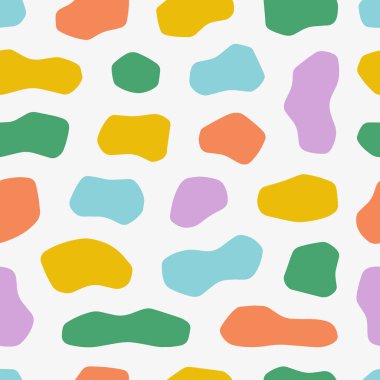 Soyut Pastel Organik Benekler Kusursuz Desen. El yapımı düzensiz şekiller, kreş dekorasyonu, kırtasiye malzemeleri, kumaşlar ve grafik tasarımı için ideal. Minimalist İskandinav tarzında taşınabilir vektör.