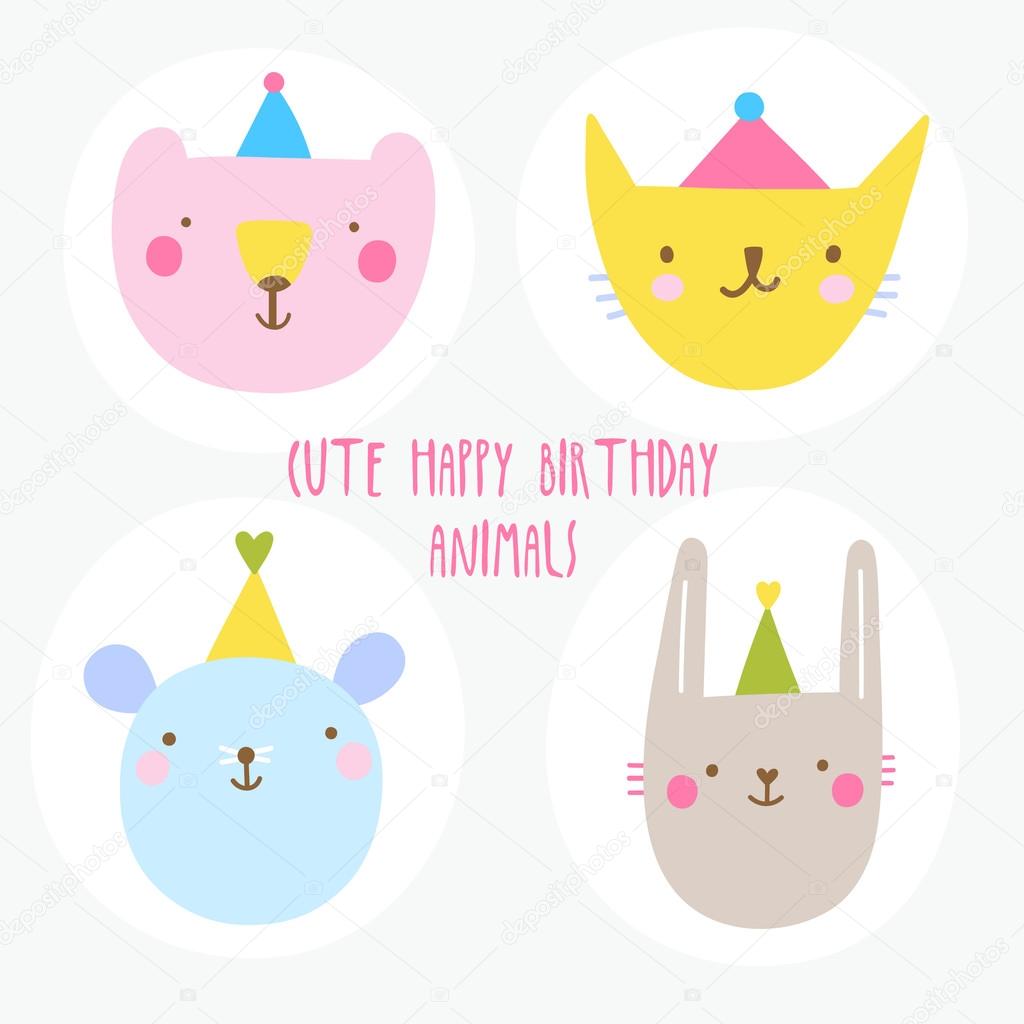 Cute Happy Birthday animals characters.