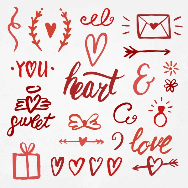 Ink hand drawn elements with Hearts — Stock Vector