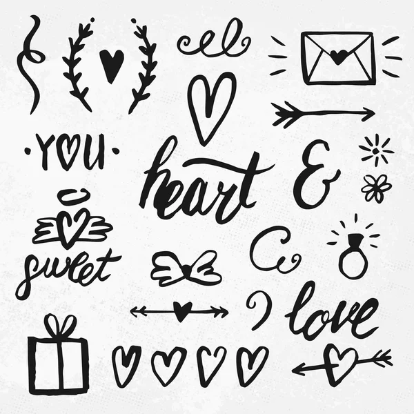 Ink hand drawn elements with Hearts — Stock vektor