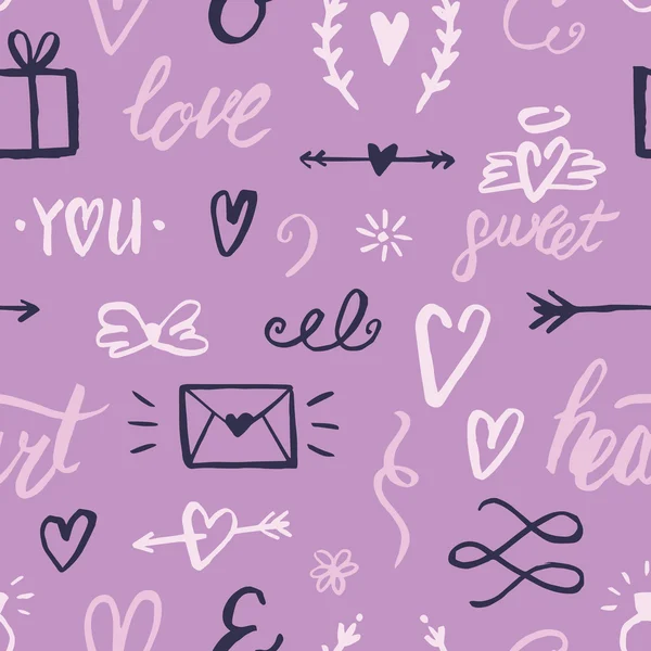 Seamless pattern with romantic elements — ストックベクタ