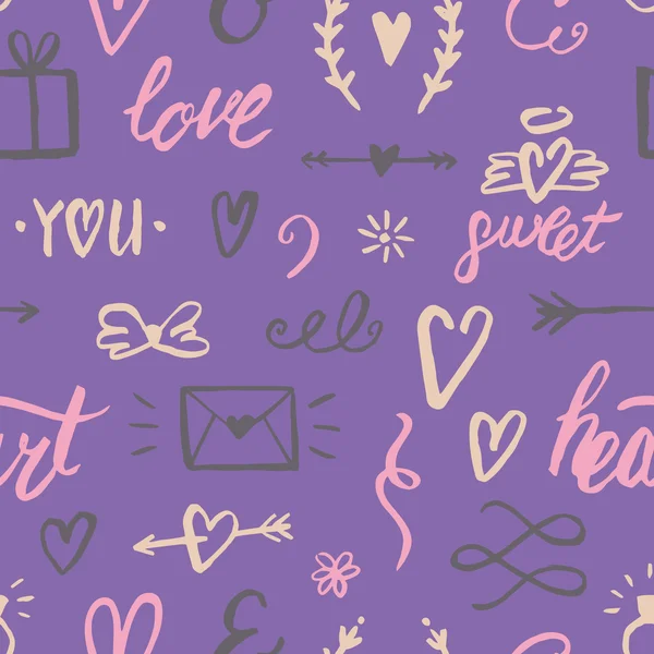 Seamless pattern with romantic elements — ストックベクタ