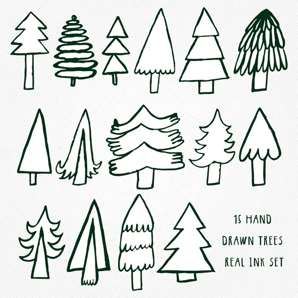 Set of  hand drawn trees — Stock Vector