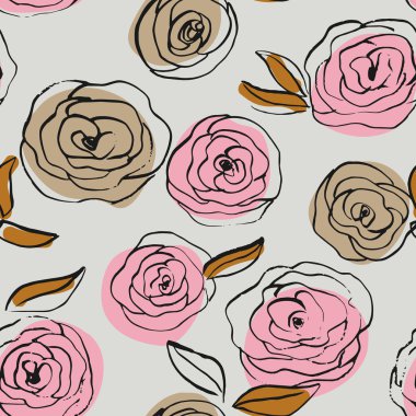 Gül ve yapraklı çiçek deseni.