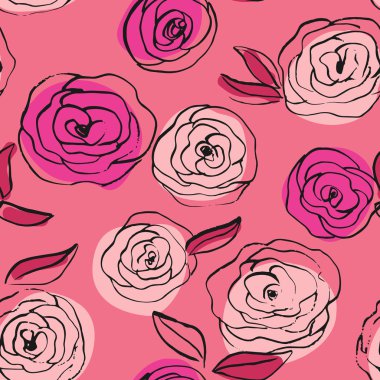 Gül ve yapraklı çiçek deseni.