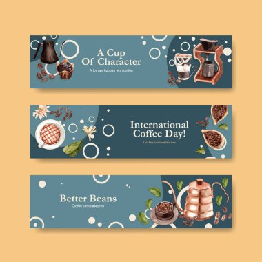 Reklam ve pazarlama suluboya vektörü için uluslararası kahve günü konsepti tasarımlı pankart