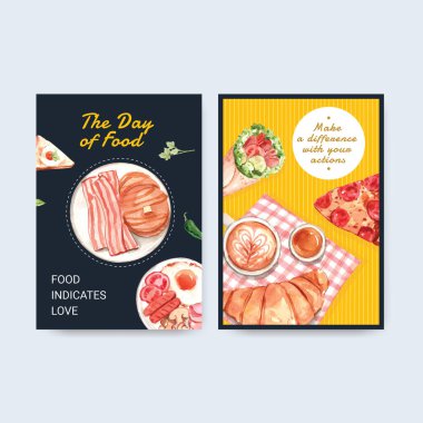 Restoran ve yemek dükkanı suluboya vektosu için dünya gıda günü konsepti tasarımı ile birlikte menü şablonu