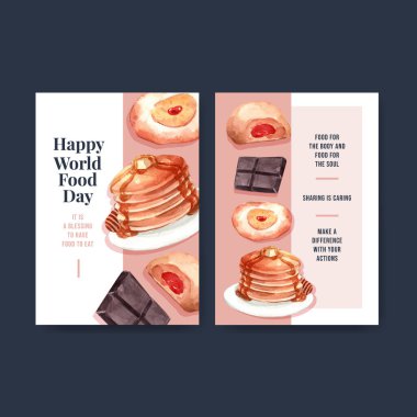 Restoran ve yemek dükkanı suluboya vektosu için dünya gıda günü konsepti tasarımı ile birlikte menü şablonu