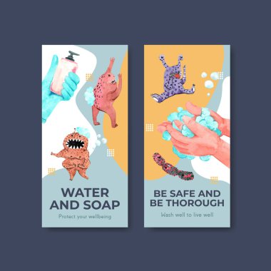 Broşür ve broşür ve broşür için küresel el yıkama günü konsepti tasarımlı el ilanı şablonu