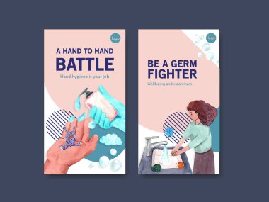 Sosyal medya ve çevrimiçi pazarlama suluboya vektörü için küresel el yıkama günü konsepti tasarımı ile Instagram şablonu