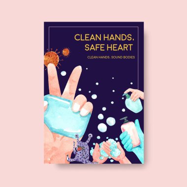 Broşür ve broşür ve broşür için küresel el yıkama günü konsepti tasarımlı poster şablonu
