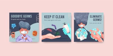 Reklam ve broşür suluboya vektörü için küresel el yıkama günü konsepti tasarımlı ilanlar