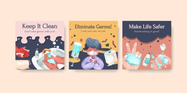 Reklam ve broşür suluboya vektörü için küresel el yıkama günü konsepti tasarımlı ilanlar