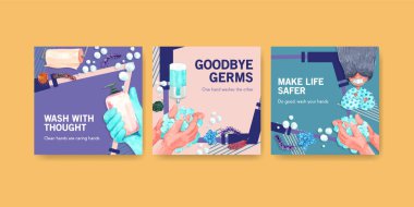 Reklam ve broşür suluboya vektörü için küresel el yıkama günü konsepti tasarımlı ilanlar