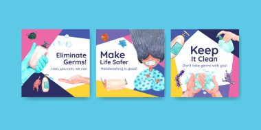 Reklam ve broşür suluboya vektörü için küresel el yıkama günü konsepti tasarımlı ilanlar