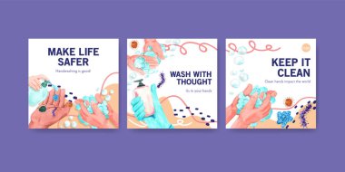 Reklam ve broşür suluboya vektörü için küresel el yıkama günü konsepti tasarımlı ilanlar