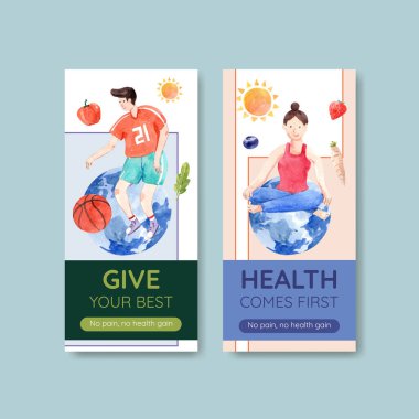 Dünya Ruh Sağlığı Günü broşür ve broşür ve broşür suluboya vektörü tasarımı ile Fyler şablonu