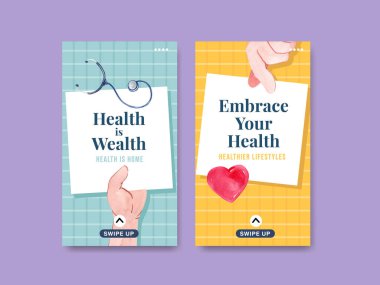 Sosyal medya ve çevrimiçi pazarlama suluboya vektörü için dünya akıl sağlığı günü konsepti tasarımı ile Instagram şablonu