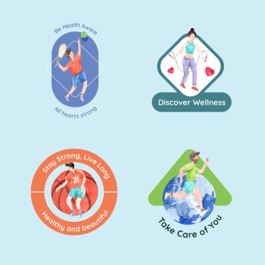 Markalaşma ve pazarlama suluboya vektörleri için dünya ruhsal sağlık günü konseptine sahip logo veya simge