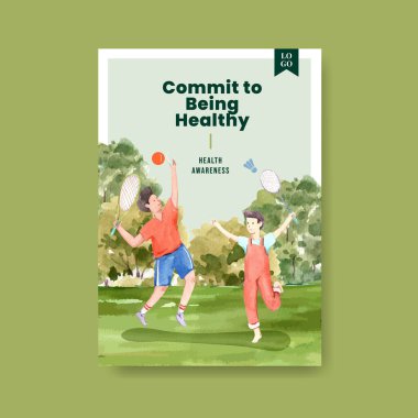 Dünya Ruh Sağlığı Günü konsepti tanıtım ve pazarlama suluboya vektörü için poster şablonu