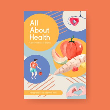 Dünya Ruh Sağlığı Günü konsepti tanıtım ve pazarlama suluboya vektörü için poster şablonu