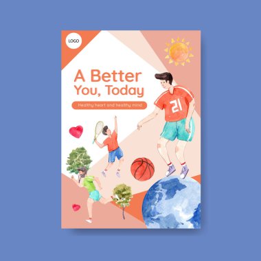 Dünya Ruh Sağlığı Günü konsepti tanıtım ve pazarlama suluboya vektörü için poster şablonu