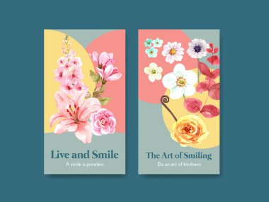 Instagram şablonu çiçek buketi tasarımı sosyal medya ve topluluk suluboya vektör çizimi için gülen gün konsepti