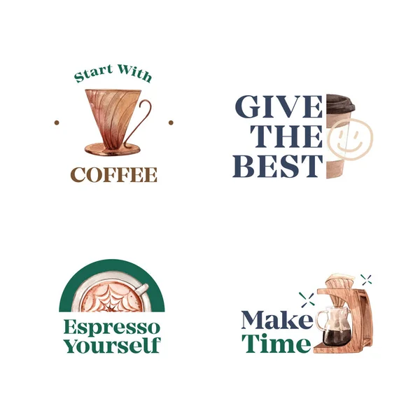 Logo Mit Internationalem Kaffeetag Konzept Für Branding Und Marketing Aquarell — Stockvektor