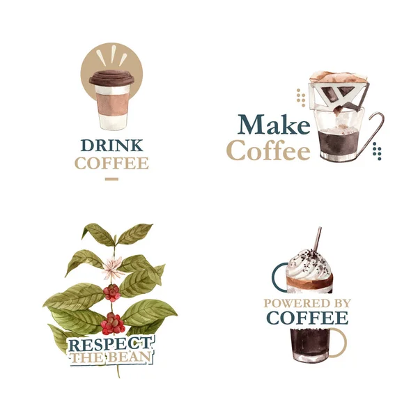 Logo Mit Internationalem Kaffeetag Konzept Für Branding Und Marketing Aquarell — Stockvektor