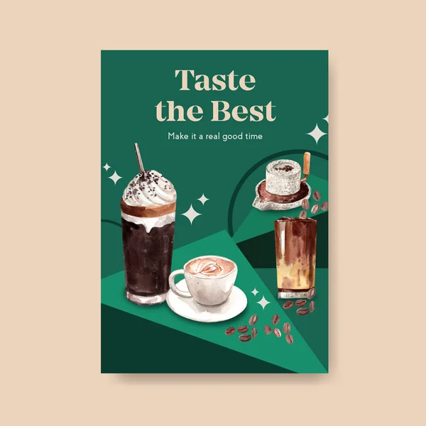 Broşür Pazarlama Suluboya Vektörü Için Uluslararası Kahve Günü Konsepti Tasarımlı — Stok Vektör
