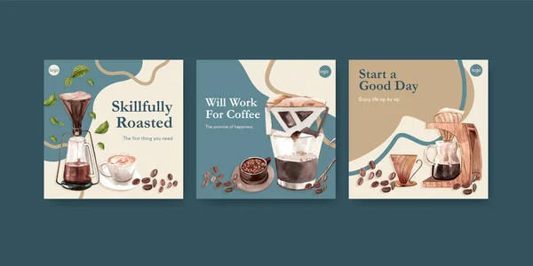 Reklam ve pazarlama suluboya vektörü için uluslararası kahve günü konsepti tasarımlı ilanlar